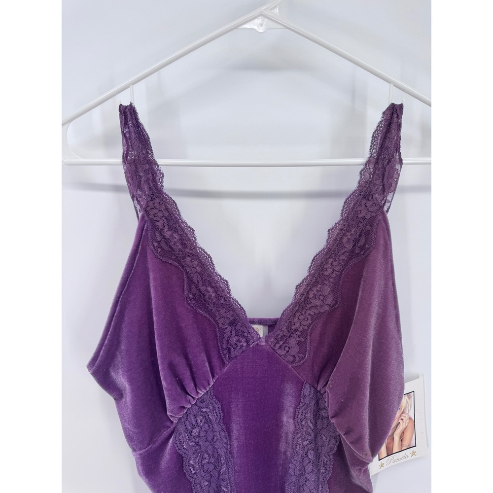 Pamela Anderson Vintage Camisole Tank Top Purple Lace Velvet Y2K Fairy Sz M New - Picture 2 of 9